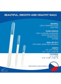 Mont Bleu Mont Bleu Professional Set of 3 Czech Glass Nail Files - Genuine Czech Tempered Glass - Handmade gift set - Washable Double Sided nail file - Etched nail files - Crystal nail file for natural nails  - Image 3