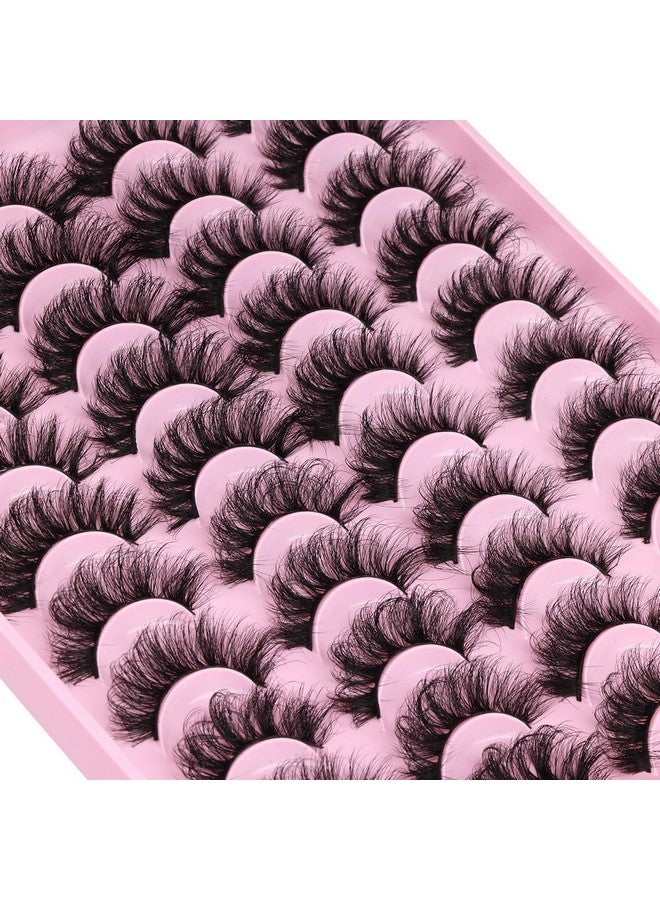 Kiromiro Mink Lashes Fluffy Faux Mink Eyelashes Wispy 20mm Long D Curl Lashes Russian Cat Eye Strip Lashes Extensions Fluffy Eyelashes Pack 20 Pairs - Image 1