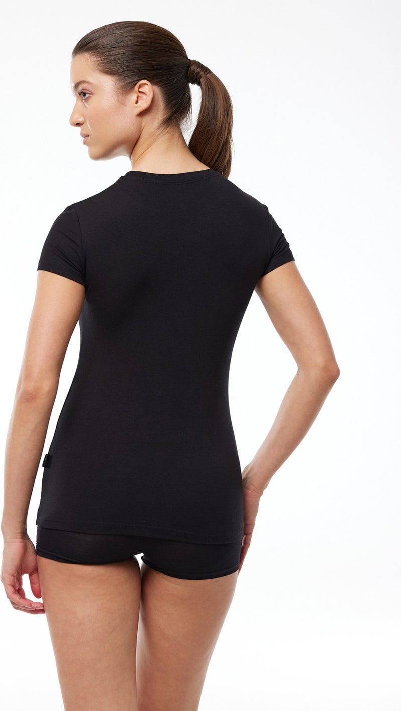 Malabadi Women's Black Round Neck Short Sleeve Modal Bodysuit 191  - Image 3