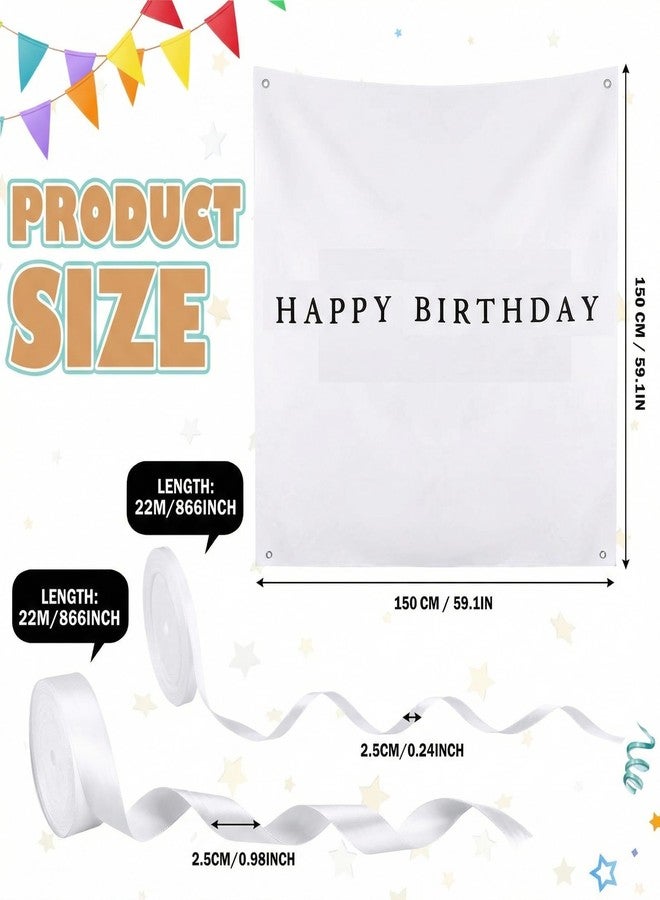 Oudain 59x59 Inch Happy Birthday Burlap Banner, Fabric Party Decorations Backdrop, Boho Rustic Photo Props Sign with Hanging String for Birthday Party Indoor Outdoor Yard Wall Decor - Image 2