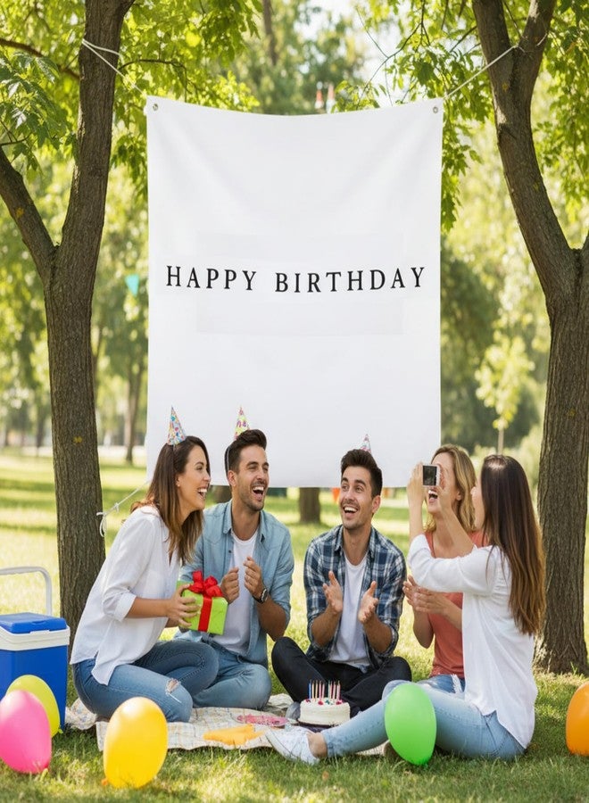 Oudain 59x59 Inch Happy Birthday Burlap Banner, Fabric Party Decorations Backdrop, Boho Rustic Photo Props Sign with Hanging String for Birthday Party Indoor Outdoor Yard Wall Decor - Image 3