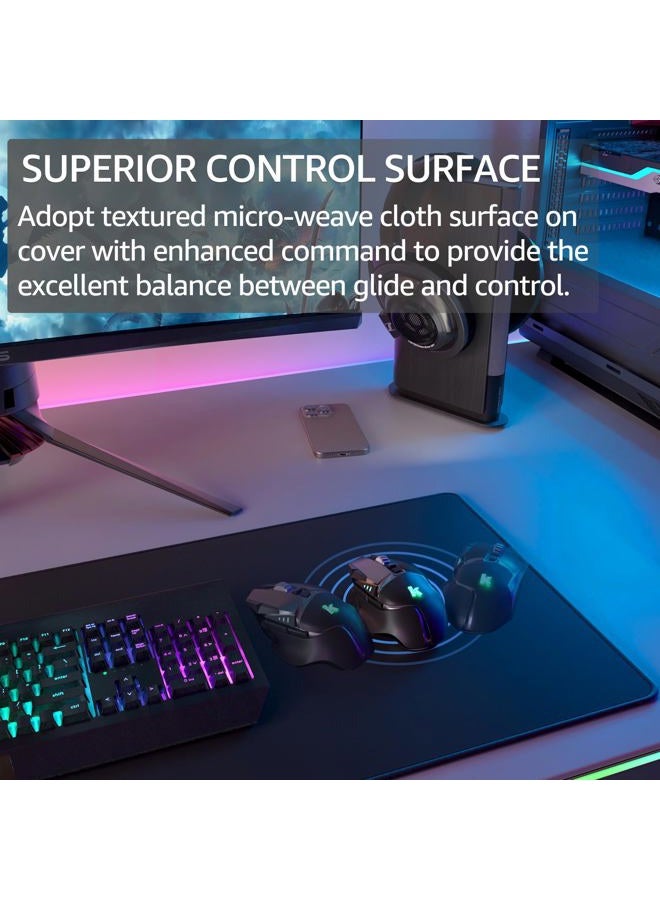 KTRIO Large Gaming Mouse Pad with Superior Micro-Weave Cloth, Extended Desk Mousepad with Stitched Edges, Non-Slip Base, Water Resist Keyboard Pad for Gamer, Office & Home, 31.5 x 11.8 in, Black  - Image 2