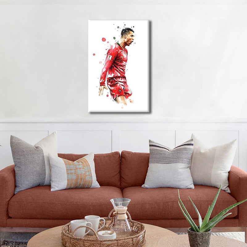 تيشيرون لوحة فنية على قماش لظهر كريستيانو رونالدو بإطار، ملصق CR7، صور زخرفية، رسم، ديكور منزلي عصري لغرفة المعيشة وغرفة الطعام، ملصقات وطباعات جاهزة للتعليق مقاس 18 × 12 بوصة - Image 3