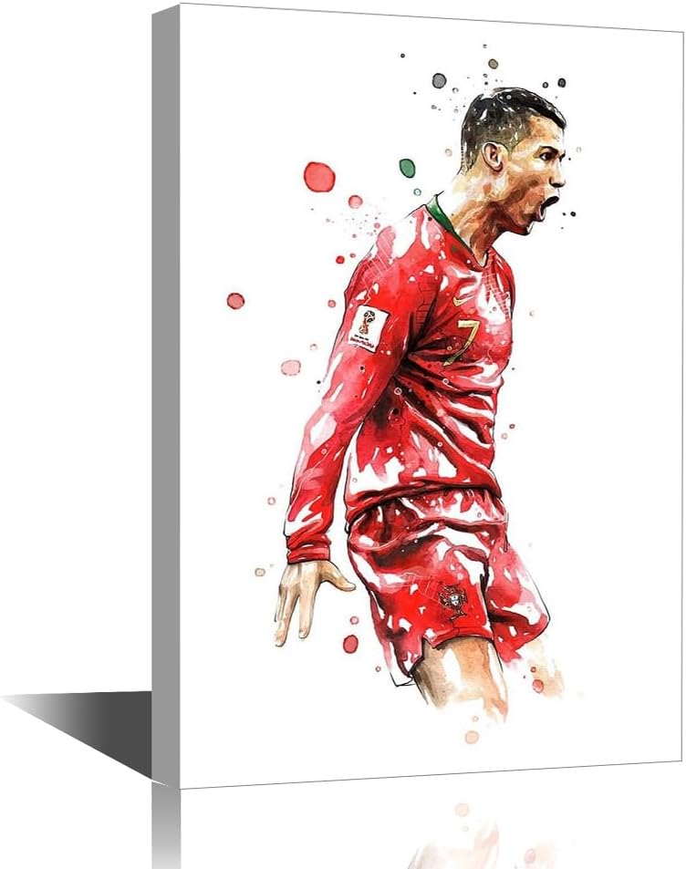 تيشيرون لوحة فنية على قماش لظهر كريستيانو رونالدو بإطار، ملصق CR7، صور زخرفية، رسم، ديكور منزلي عصري لغرفة المعيشة وغرفة الطعام، ملصقات وطباعات جاهزة للتعليق مقاس 18 × 12 بوصة - Image 1