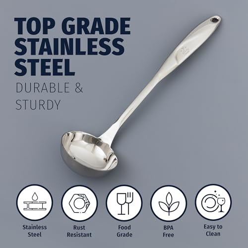 Zulay Kitchen Stainless Steel Soup Ladle - 13” Large Ladle for Soups, Stews & Sauces - Durable, Heat-Resistant, Rust-Proof & Dishwasher Safe Kitchen Utensil with Ergonomic Handle - Image 5
