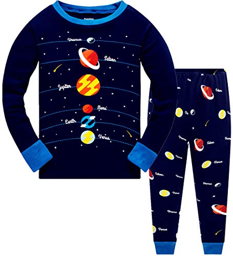 Popshion Boys Planet Pajamas 100% Cotton Pjs Toddler 2 Piece Long Sleeve Sleepwear Kids Clothes Set Space Shirt 10t - Image 5