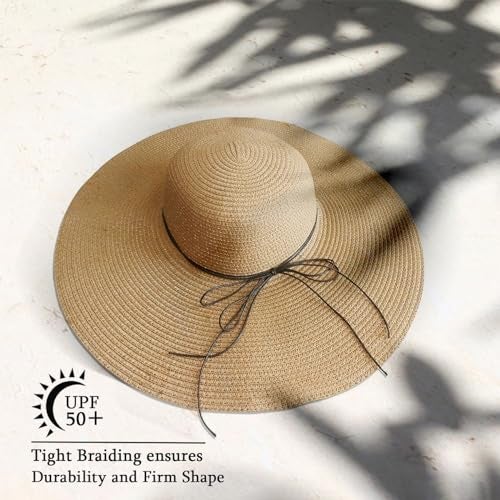 DECHISY Beach Hats for Women, Straw Hats for Women Sun Hat Floppy, Wide Brim Hats for Women Foldable UPF 50+ UV Protection Summer Hat Khaki - Image 2