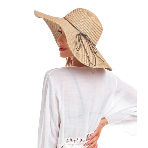 DECHISY Beach Hats for Women, Straw Hats for Women Sun Hat Floppy, Wide Brim Hats for Women Foldable UPF 50+ UV Protection Summer Hat Khaki - Image 5