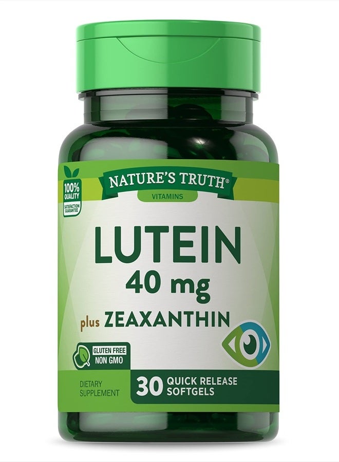 natures truth مكمل لوتين وزياكسانثين | 40 ملغ | 30 كبسولة لينة | خالي من الكائنات المعدلة وراثيًا وخالي من الجلوتين - Image 1