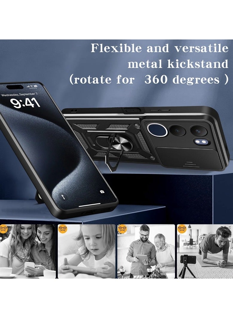 for TECNO Spark 30 5G Case, Slide Camera Lens Cover, Magnetic Ring Holder Kickstand Protective Phone Case for TECNO Spark 30 5G, Black - Image 5