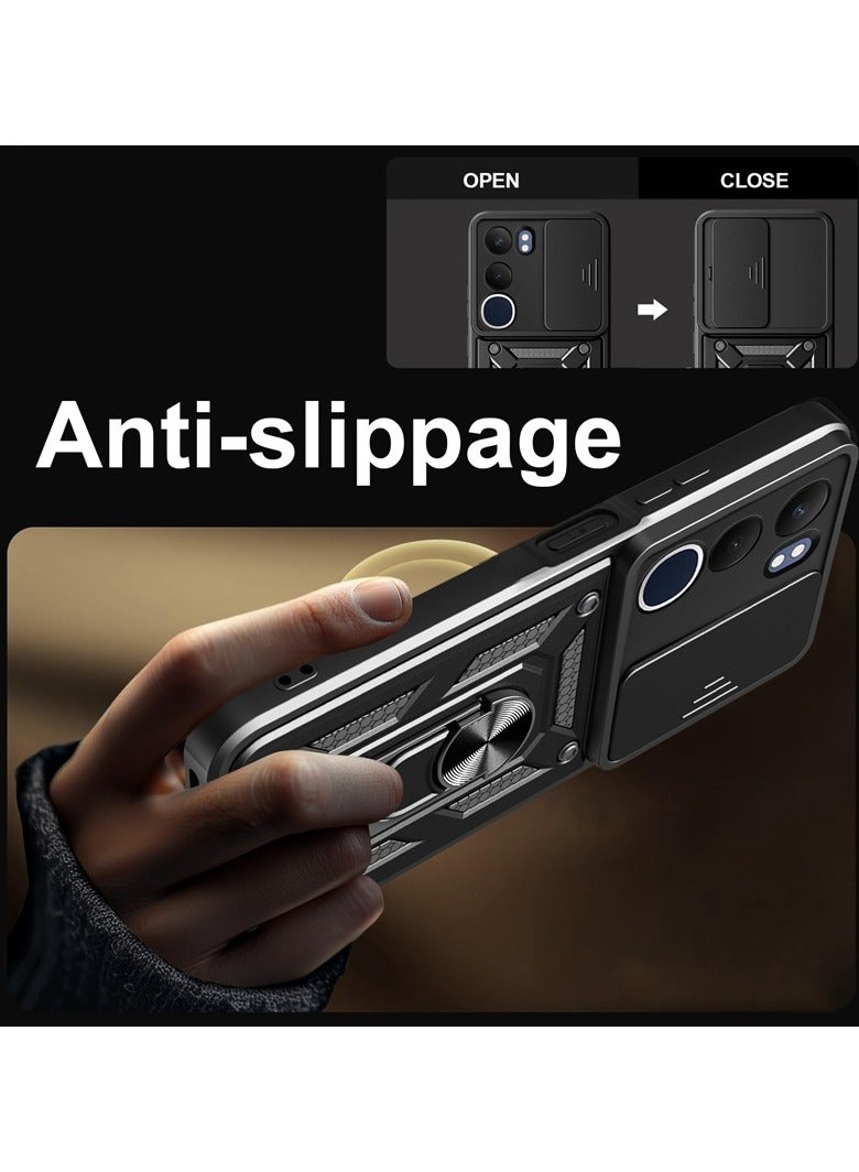 for TECNO Spark 30 5G Case, Slide Camera Lens Cover, Magnetic Ring Holder Kickstand Protective Phone Case for TECNO Spark 30 5G, Black - Image 3