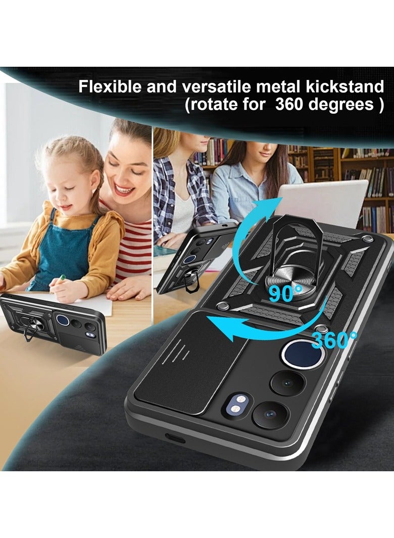 for TECNO Spark 30 5G Case, Slide Camera Lens Cover, Magnetic Ring Holder Kickstand Protective Phone Case for TECNO Spark 30 5G, Black - Image 2