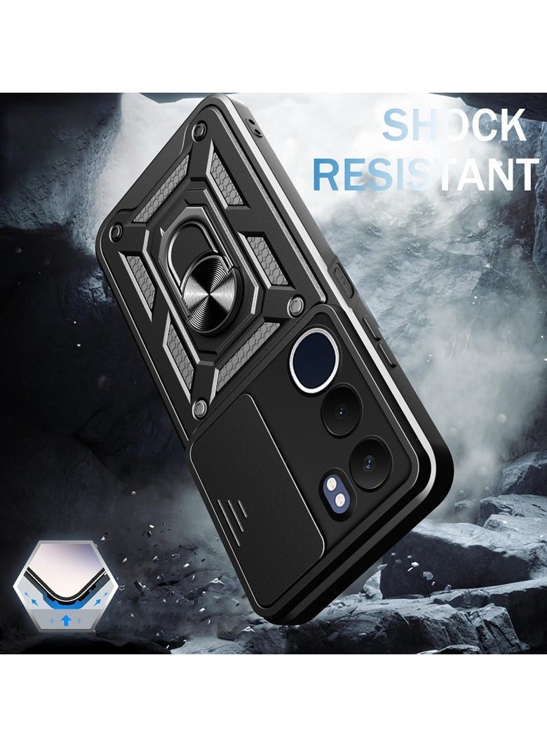 for TECNO Spark 30 5G Case, Slide Camera Lens Cover, Magnetic Ring Holder Kickstand Protective Phone Case for TECNO Spark 30 5G, Black - Image 4