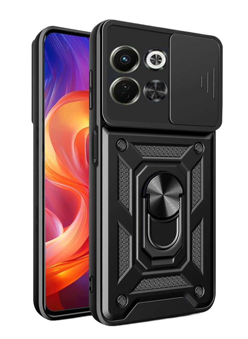 for TECNO Spark 30 5G Case, Slide Camera Lens Cover, Magnetic Ring Holder Kickstand Protective Phone Case for TECNO Spark 30 5G, Black - Image 1