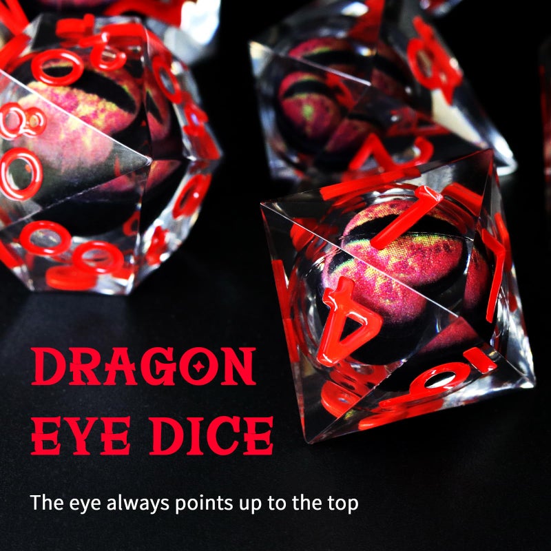 FONVGOGO Liquid Core DND Dice, Dragon Eye Dice Set D and D Sharp Edge Resin Dungeons and Dragons Dice Polyhedral Beholder's Ttrpg Die Role Playing RPG D and D Dice (Red) - Image 4