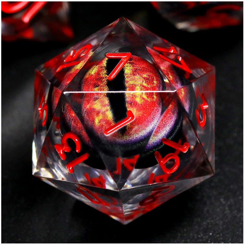 FONVGOGO Liquid Core DND Dice, Dragon Eye Dice Set D and D Sharp Edge Resin Dungeons and Dragons Dice Polyhedral Beholder's Ttrpg Die Role Playing RPG D and D Dice (Red) - Image 2