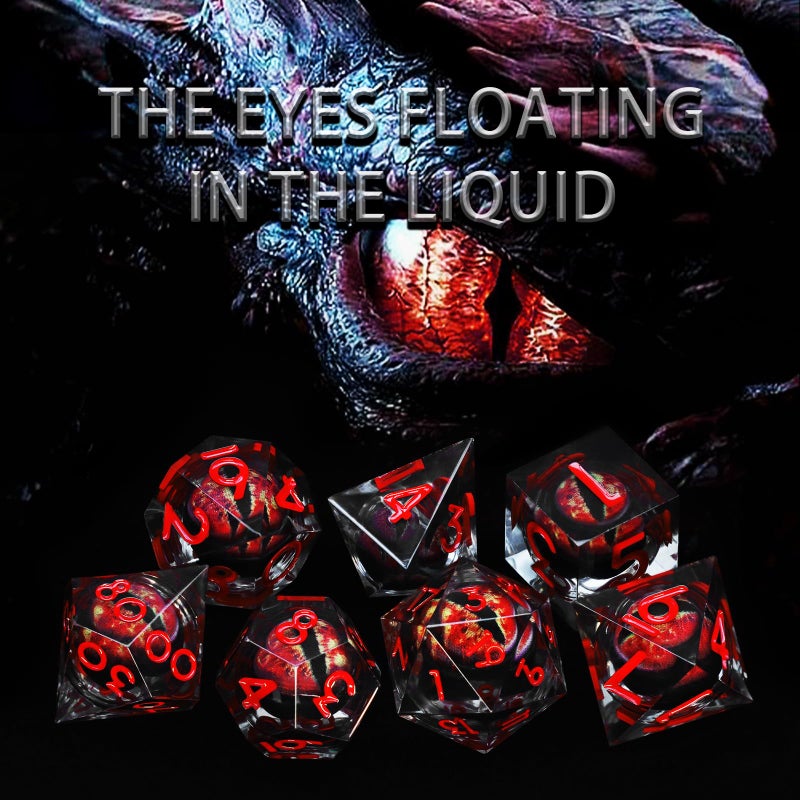 FONVGOGO Liquid Core DND Dice, Dragon Eye Dice Set D and D Sharp Edge Resin Dungeons and Dragons Dice Polyhedral Beholder's Ttrpg Die Role Playing RPG D and D Dice (Red) - Image 5
