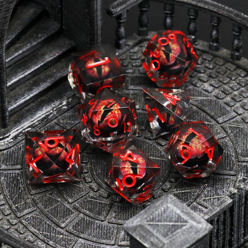 FONVGOGO Liquid Core DND Dice, Dragon Eye Dice Set D and D Sharp Edge Resin Dungeons and Dragons Dice Polyhedral Beholder's Ttrpg Die Role Playing RPG D and D Dice (Red) - Image 3