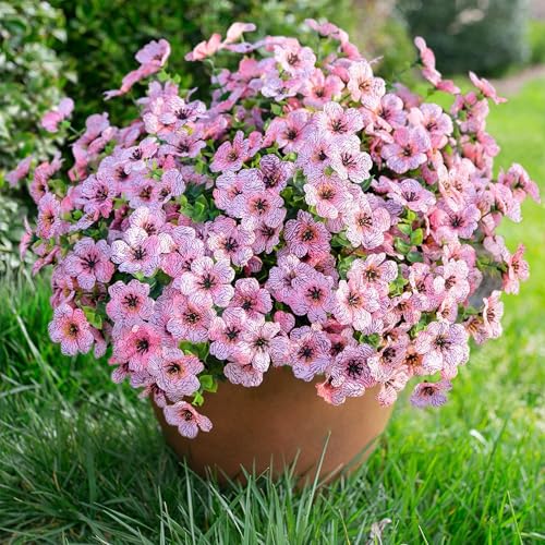 florisso Artificial Flowers for Outdoors Daisy 12 Bundles for Home Decoration Faux Flower Fake Plants Outside Decoration with Eucalyptus UV Resistant for Planter Porch Patio Yard Garden Pink - Image 1