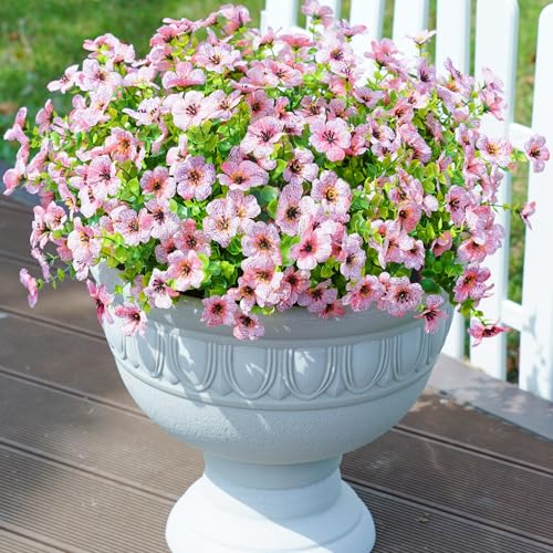 florisso Artificial Flowers for Outdoors Daisy 12 Bundles for Home Decoration Faux Flower Fake Plants Outside Decoration with Eucalyptus UV Resistant for Planter Porch Patio Yard Garden Pink - Image 3