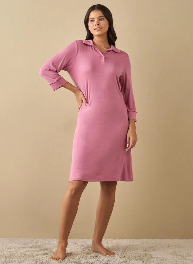 سبلاش فيڤ قميص نوم بياقة وأكمام ثلاثة أرباع