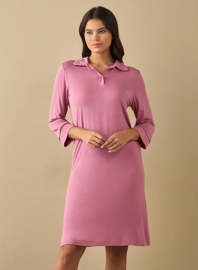 سبلاش فيڤ قميص نوم بياقة وأكمام ثلاثة أرباع