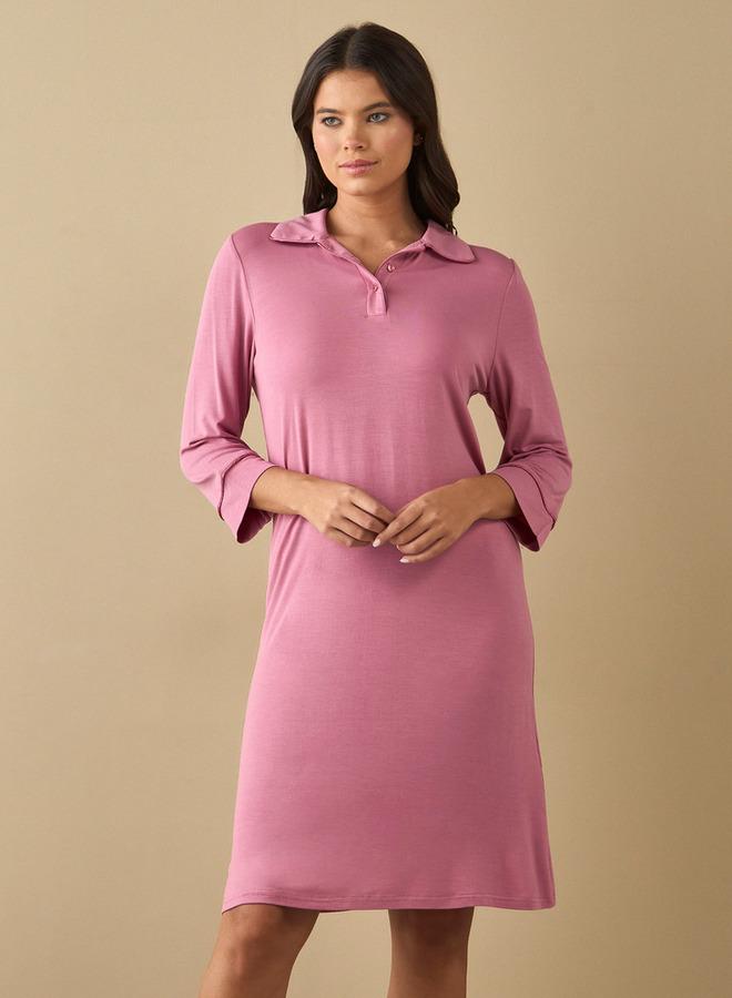 سبلاش فيڤ قميص نوم بياقة وأكمام ثلاثة أرباع - Image 1