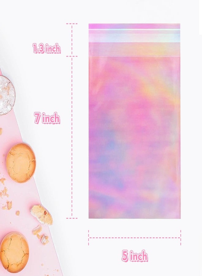 Cherodada 5x7 Inch Cookie Bags with Seals, Iridescent Self Adhesive Sealing Cellophane Brownie Wrappers Bags, Holographic Individual Treat Plastic Bag for Gift, Baking, Snack Packaging (100 Pcs) - Image 2