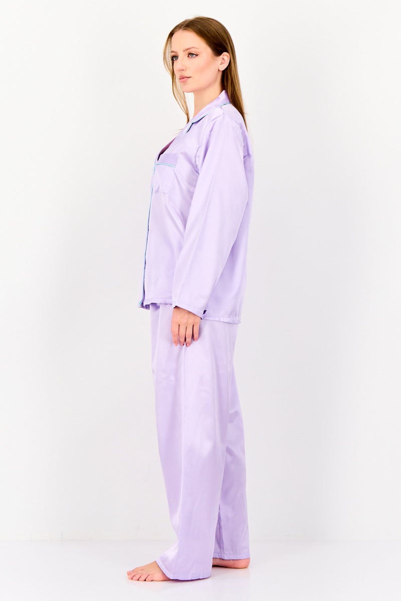 bebe Women 2 Pcs Solid Long Sleeve Pyjama Set, Purple - Image 3