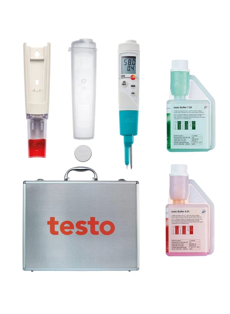 Testo 206-pH2 Digital pH Starter Set (0563 2066) – Waterproof Penetration Tester Kit for Semi-Solid Foods with Calibration Bottles & Case - Image 3