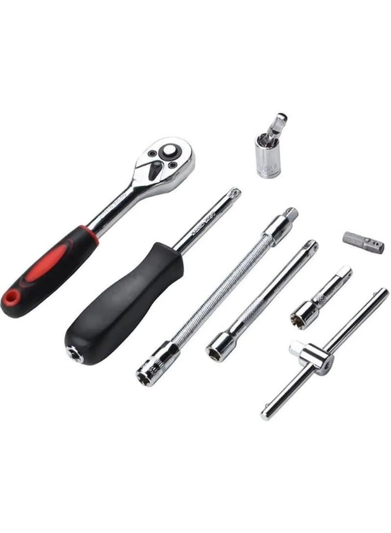 46-Piece 1/4" Drive Socket & Ratchet Set – Metric Tool Kit with Extension Bar, Torque Handle – Chrome Vanadium Steel for Auto & Home Repair – Portable Storage Case - Image 2
