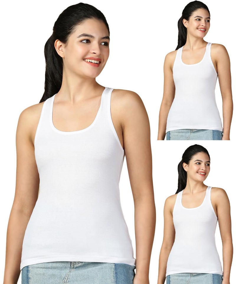 Lux Cozi Women's Pure Cotton Racerback Tank Top_COZIHER_401_Racerback_WH_80_3PC - Image 1
