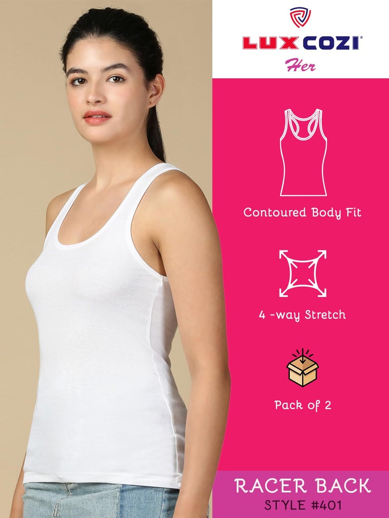 Lux Cozi Women's Pure Cotton Racerback Tank Top_COZIHER_401_Racerback_WH_80_3PC - Image 3