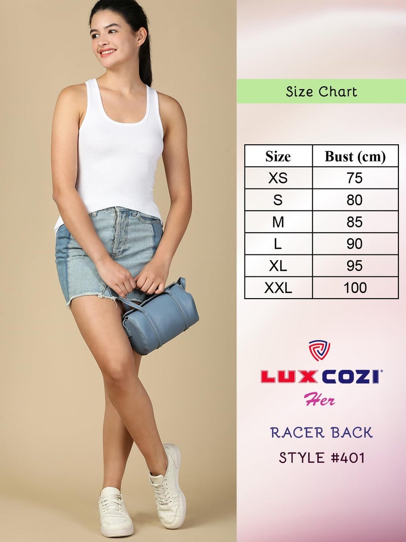 Lux Cozi Women's Pure Cotton Racerback Tank Top_COZIHER_401_Racerback_WH_80_3PC - Image 2