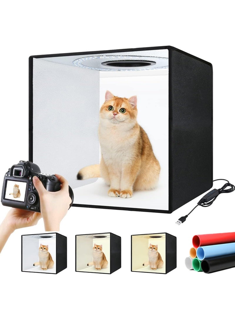 Oasisgalore 9.8Inch/25CM Photo Studio Box, Bi-Color Dimmable Background Studio Shooting Tent Kit, 6 Color PVC Backdrops, Foldable Picture Lightbox with 140 LED, for Phones DSLR Camera - Image 1