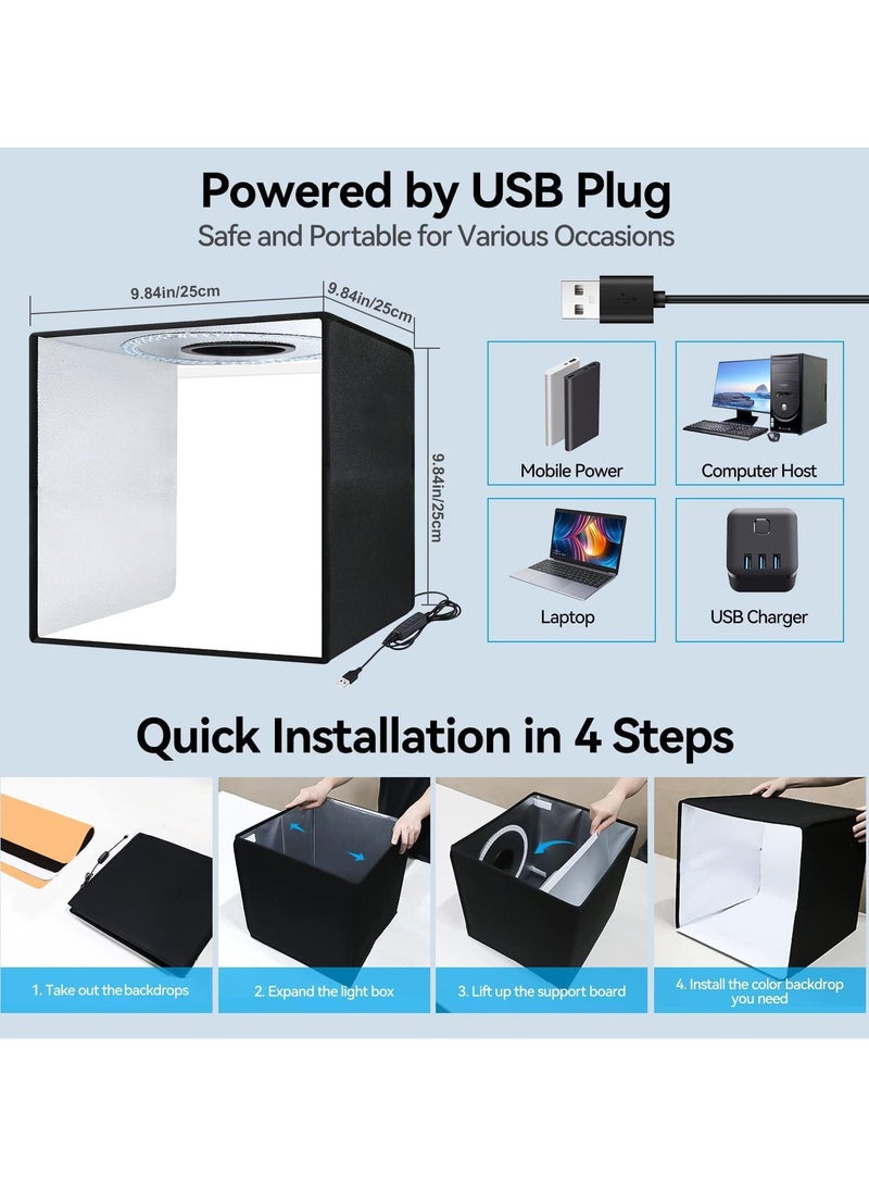 Oasisgalore 9.8Inch/25CM Photo Studio Box, Bi-Color Dimmable Background Studio Shooting Tent Kit, 6 Color PVC Backdrops, Foldable Picture Lightbox with 140 LED, for Phones DSLR Camera - Image 2