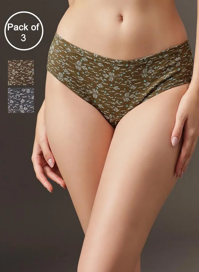 كلوفيا مجموعة من 3 سراويل داخلية هيبستر بخصر متوسط - 100% قطن