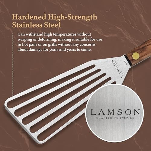 Lamson Metal Spatula Slotted Turner - 3' x 6" Stainless Flipper with Walnut Handle, Right-Hand - Chef's Frying Fish Turner, Metal Grilling Spatula - Image 4