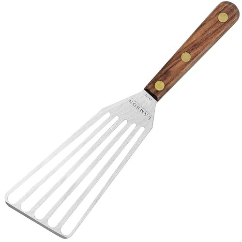 Lamson Metal Spatula Slotted Turner - 3' x 6" Stainless Flipper with Walnut Handle, Right-Hand - Chef's Frying Fish Turner, Metal Grilling Spatula - Image 1