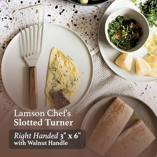 Lamson Metal Spatula Slotted Turner - 3' x 6" Stainless Flipper with Walnut Handle, Right-Hand - Chef's Frying Fish Turner, Metal Grilling Spatula - Image 2