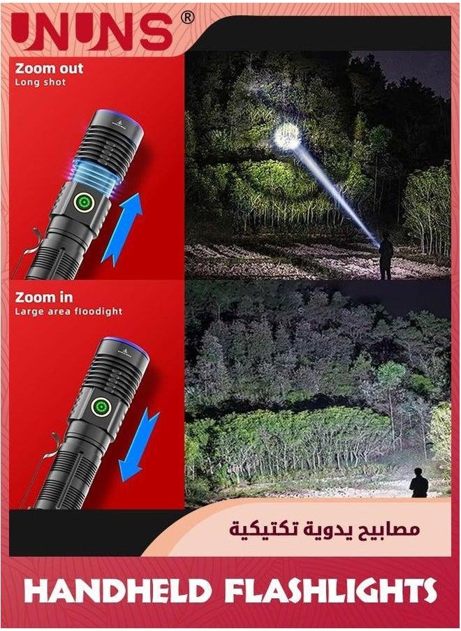 5-In-1 LED Flashlight,Rechargeable Tactical Flashlight,2000 Lumen Powerful Flashlights,Zoomable Flash Light,4 Modes Lights With Multicolour Lens,Handheld Flashlamp For Emergency Camping Hiking