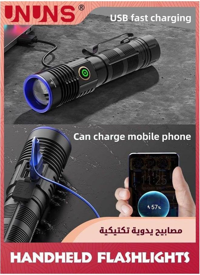 UNUNS 5-In-1 LED Flashlight,Rechargeable Tactical Flashlight,2000 Lumen Powerful Flashlights,Zoomable Flash Light,4 Modes Lights With Multicolour Lens,Handheld Flashlamp For Emergency Camping Hiking  - Image 4