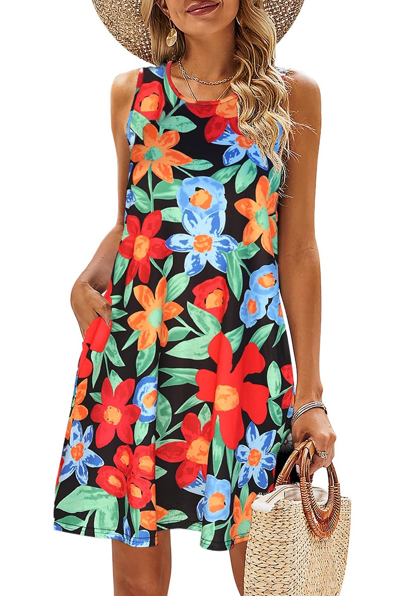 SimpleFun Floral Dresses for Women Summer Tshirt Sun Dresses Casual Loose Shift Tank Dress Floral Black,L - Image 1