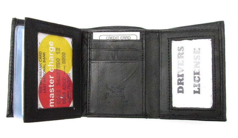 Dangerous Threads Mens Black Leather Wallet Lamb Classic Trifold 731 - Image 2