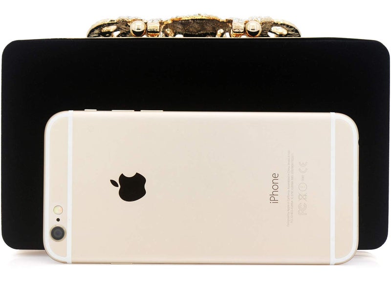 DEXMAY DM Dexmay Velvet Clutch with Rhinestone Crystal Crown Clasp Evening Bag for Formal Party Black Medium - Image 2