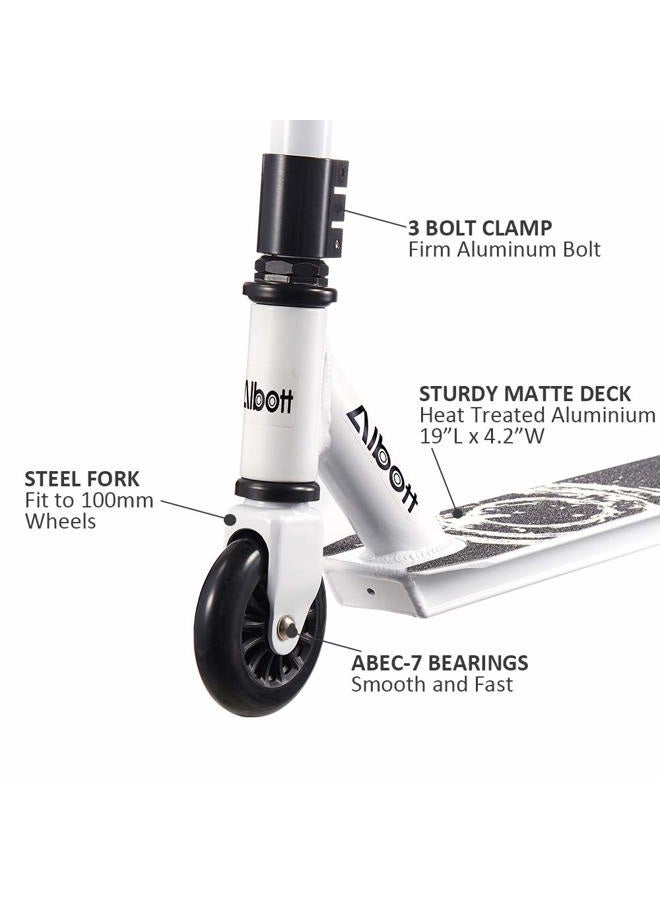 Albott Pro Scooters Stunt Scooter - Complete Trick Scooters Beginner Freestyle Sports Kick Scooter with Fixed Bar Scooter for 8 Years and Up,Teens,Adults (White) - Image 3