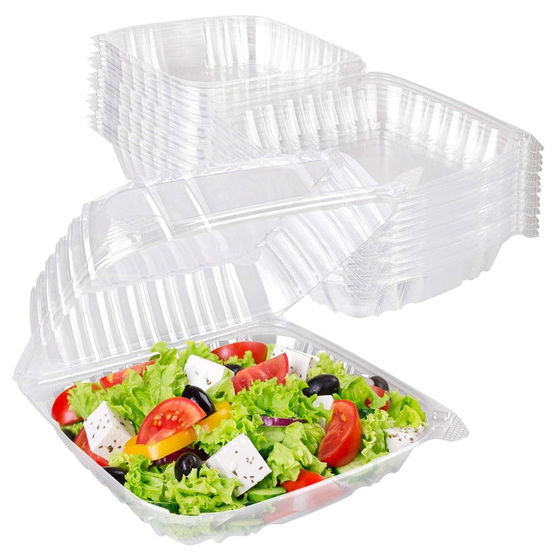Stock Your Home Stock Your Home Plastic 8 x 8 Inch Clamshell Takeout Tray 25 Count  Dessert Containers  Plastic Hinged Food Containers for Salads Pasta Sandwiches