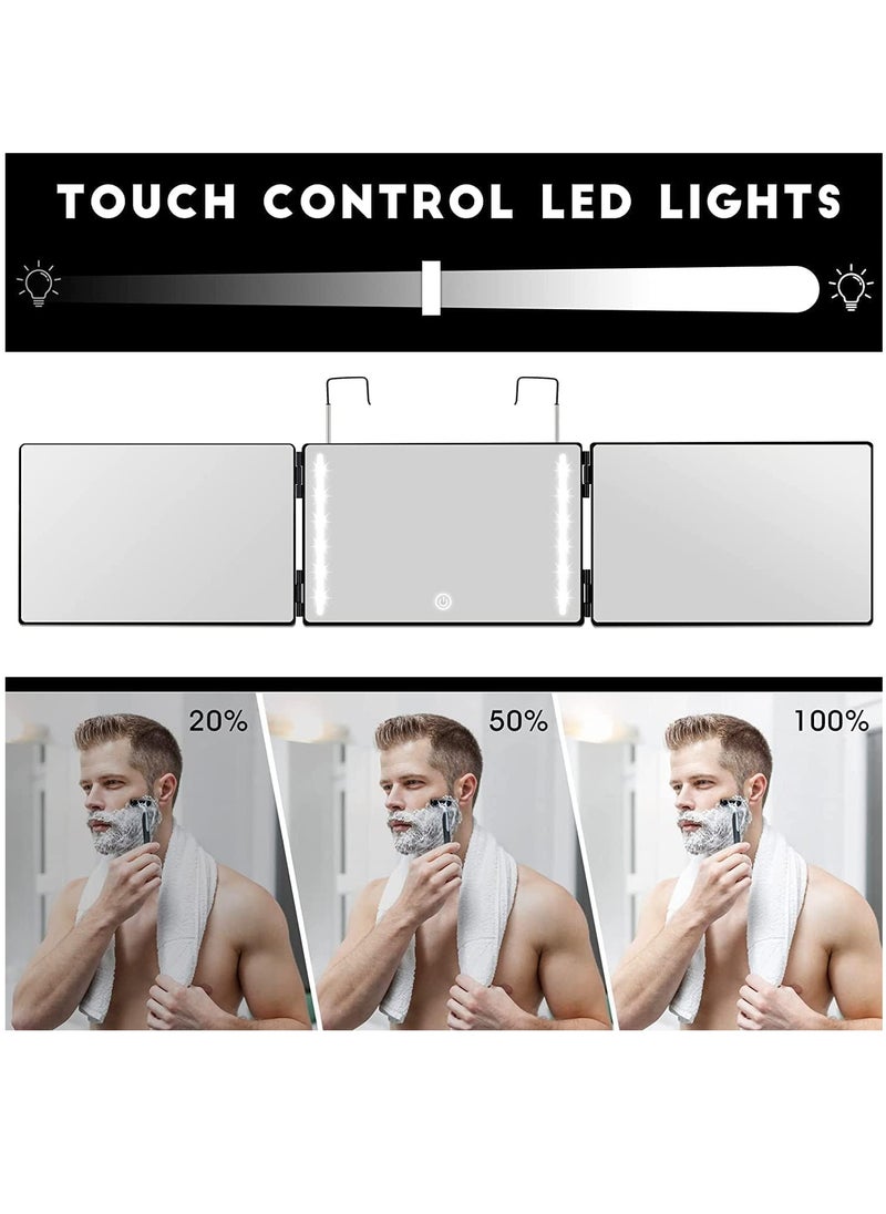 Arabest - 3 Way Barber Mirror, LED Self Cut Mirror, 360° Barber Mirror for Men, USB with Height-Adjustable Telescopic Hook, Suitable for Haircut, Hairstyling, Shaving, Grooming, Hair Coloring and Makeup - Image 1