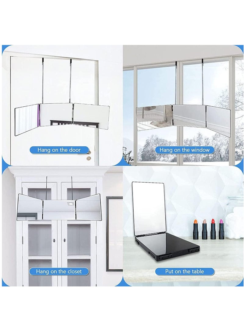 عربست مرآة حلاقة 3 طرق ، مرآة LED ذاتية القطع ، مرآة حلاقة 360 درجة للرجال ، USB مع خطاف تلسكوبي قابل لتعديل الارتفاع ، مناسب لقص الشعر وتصفيف الشعر والحلاقة والاستمالة وتلوين الشعر والمكياج  - Image 5