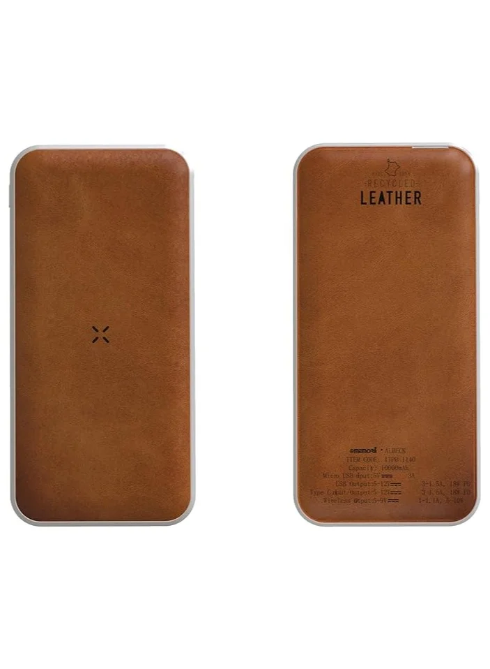 Memorii Leather Power Bank by @memorii Premium Gift power bank 10000mah Recycled Leather Power Bank with 18W PD fast charging and 10W wireless charging Brown